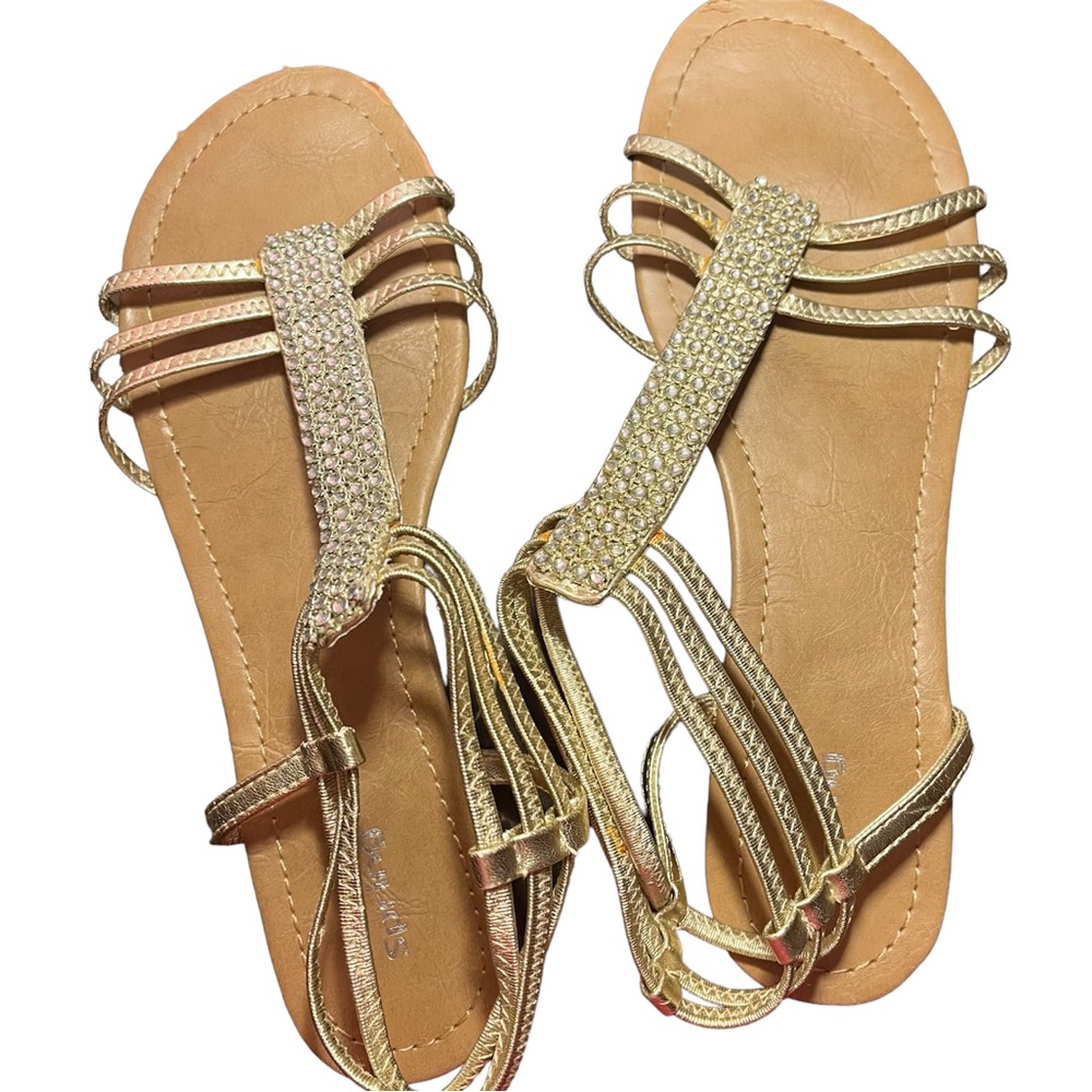 SPRING Gold Rhinestone Boho Chic Gladiator Style Sandals